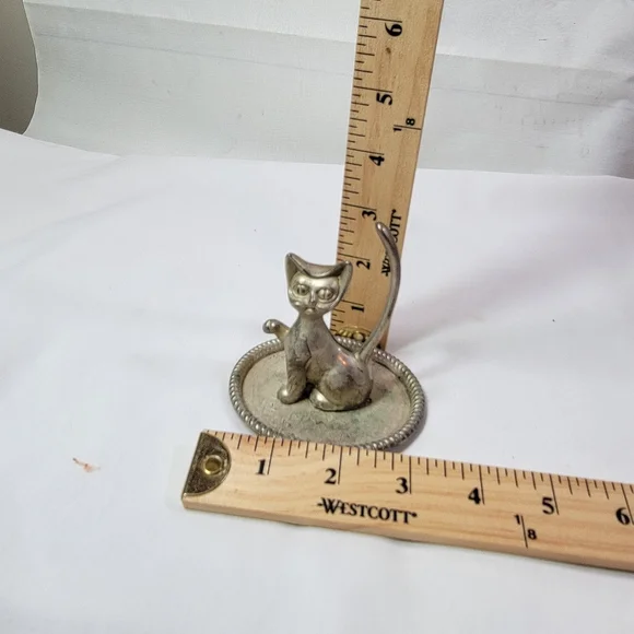 Vintage EP Zinc alloy silver cat ring and jewelry plate - Picture 6 of 9